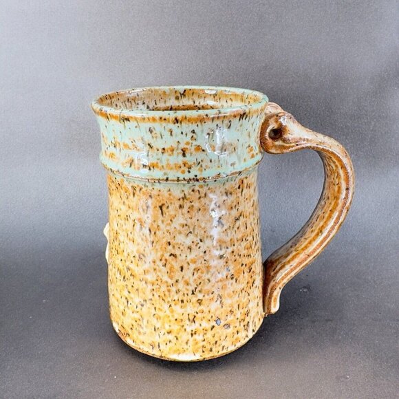 Hand Made Stoneware Pottery Coffee Mug Cup Unicorn Horse Raised Mug Brown VTG - Picture 4 of 16